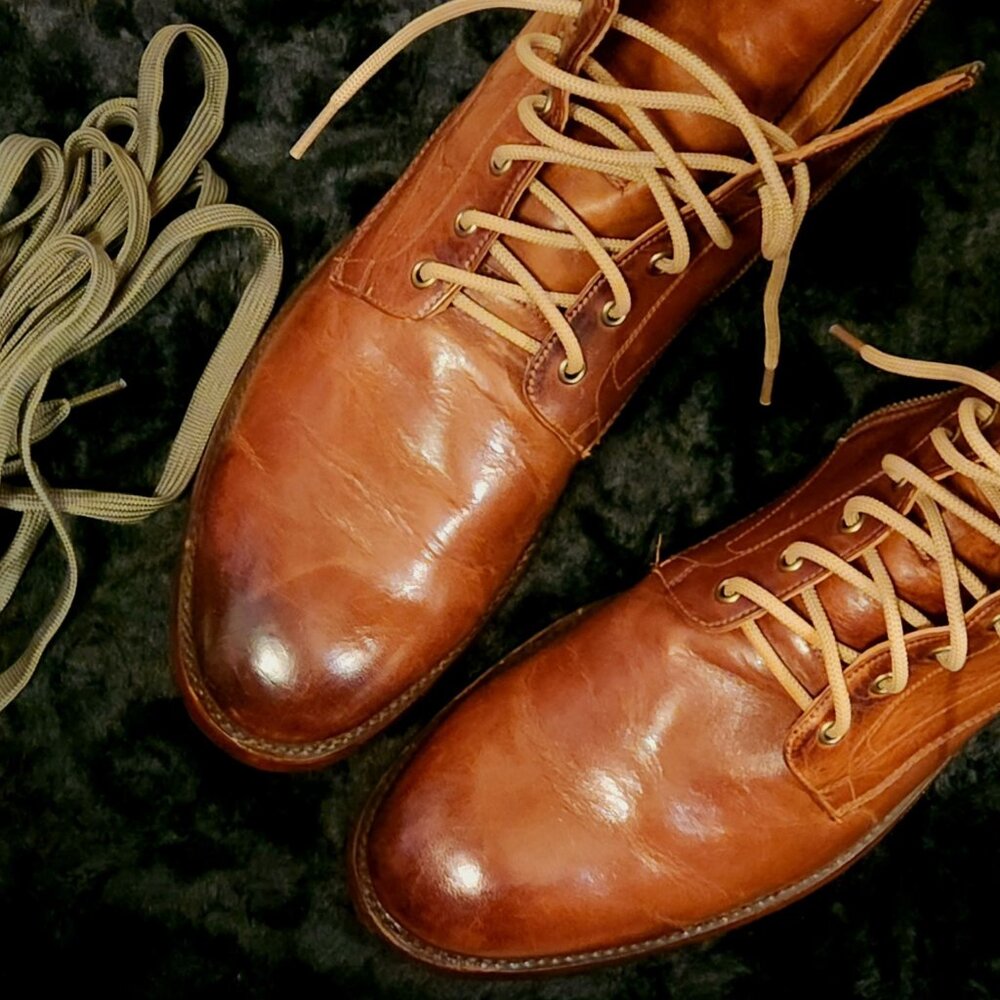 Beautiful Frye Bowery Cognac Brown Leather Ankle Lace Up Boots, size 12